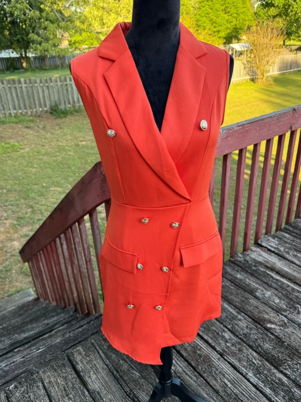 Sleeveless Coral Red/Orange‎ Double-Breasted Blazer Mini Dress